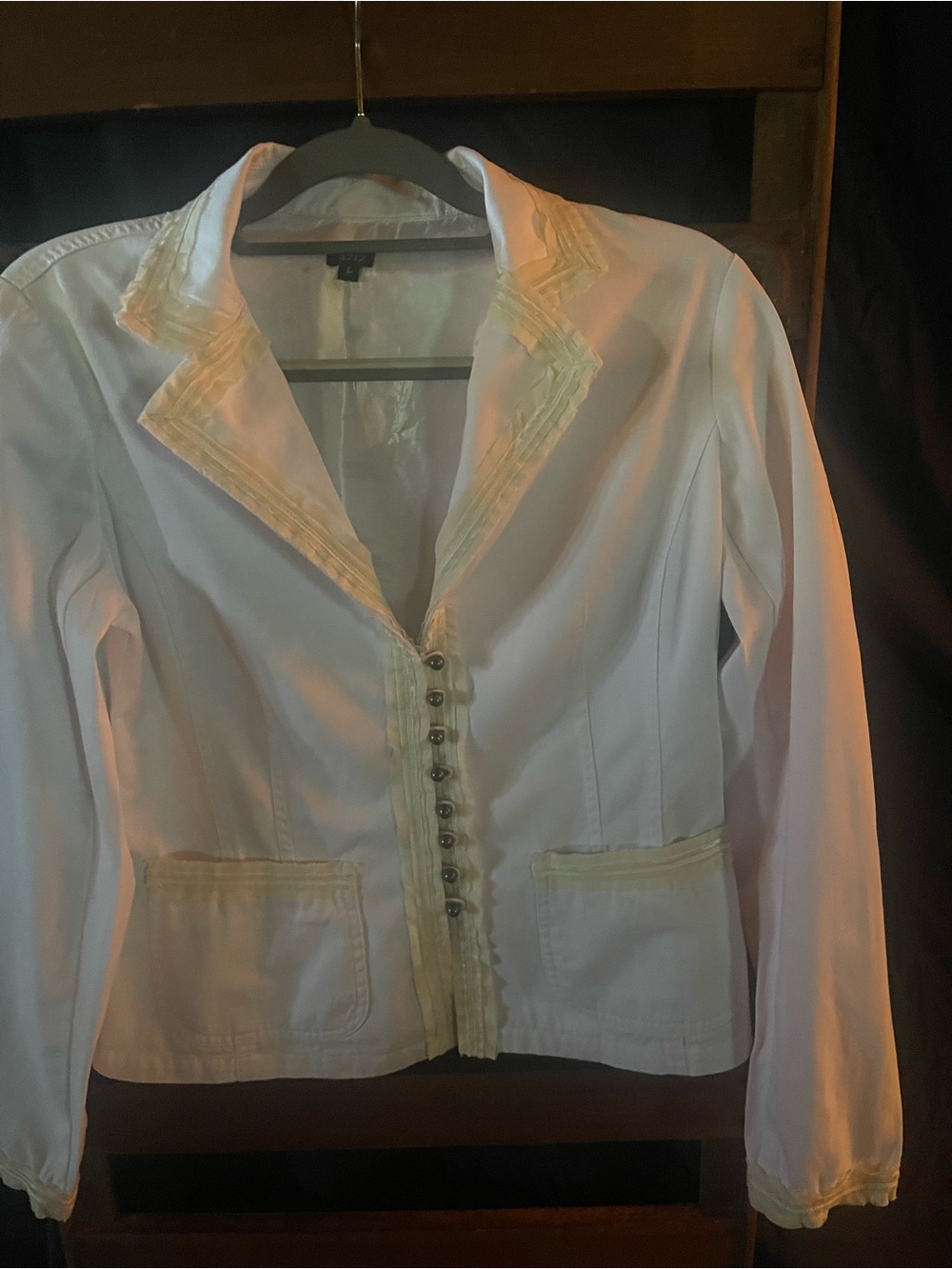 Women's White Tailored Blazer with Decorative Trim